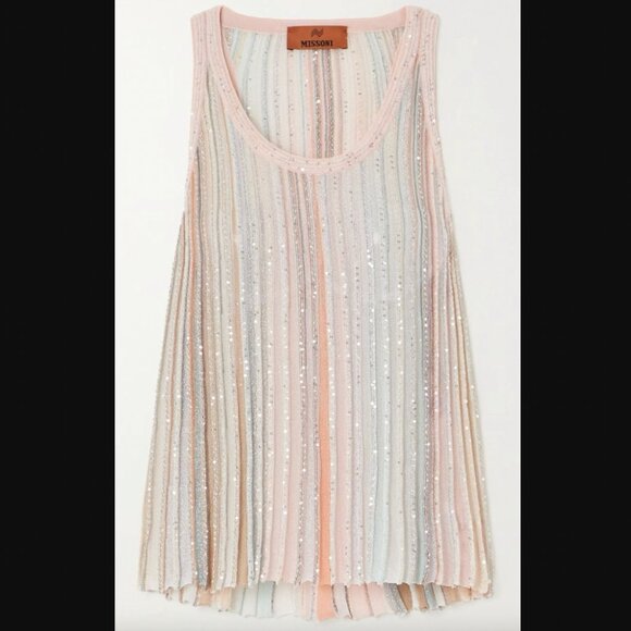 $1120 Missoni Multi Sequin Pleated Striped Lurex Tank Top size IT 42/6 - Picture 3 of 10